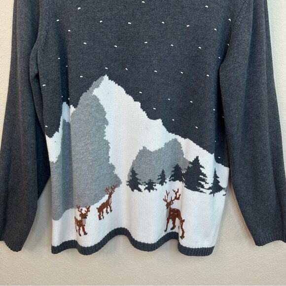 Coldwater Creek Women's Sz PL Wildlife Knit Holiday Sweater Charcoal Christmas - Picture 6 of 15
